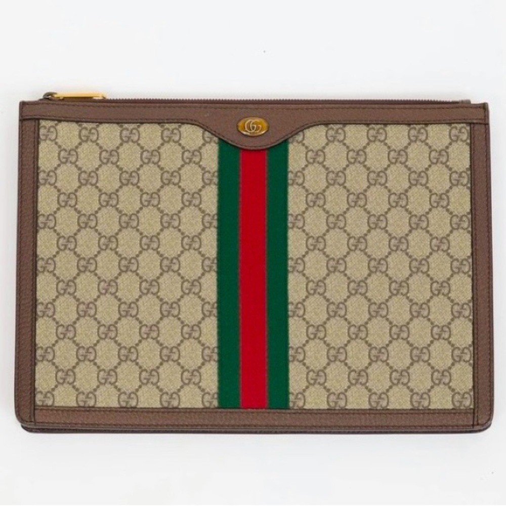 Gucci Ophidia Pouch with GG Supreme Canvas and Brown leather trim ❤️💚